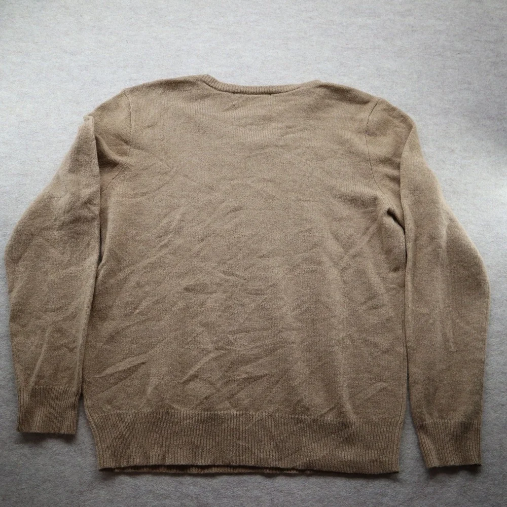 Polo Ralph Lauren Sweater M V-Neck Y2K Lambswool Tan Pony Logo